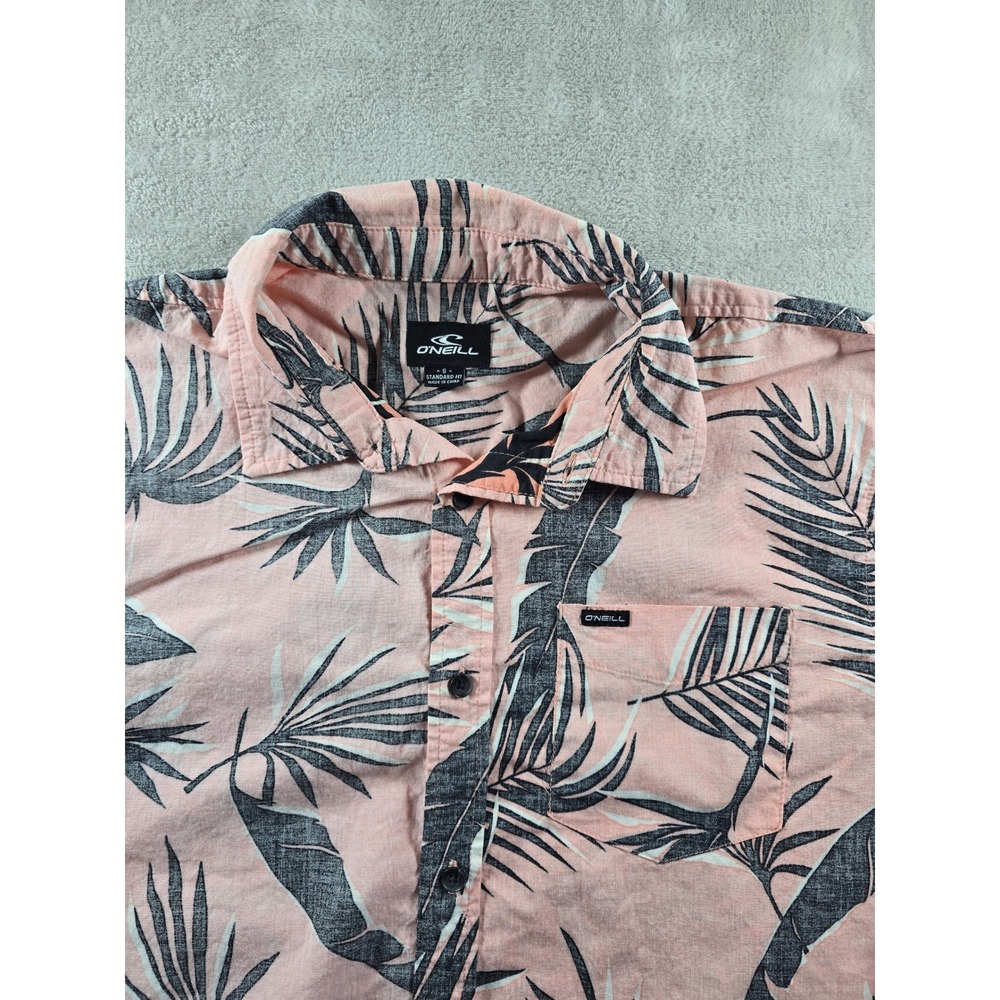O'Neill Button Up Shirt Mens S Pink Palm Leaf Print Short Sleeve Hawaiian Beach